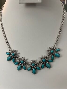 Paparazzi Turquoise Floral Statement Necklace - Women Jewelry